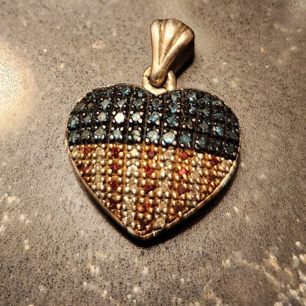 .925 Stamped 1/3 Ct.T.W. American Theme Heart Pendant